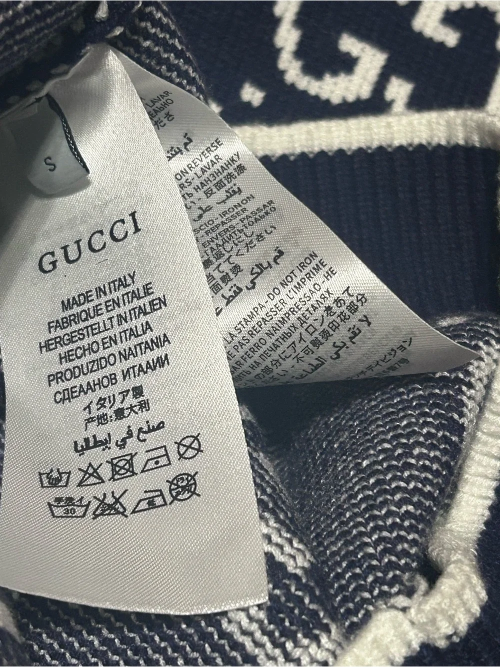 Gucci Navy and White GG Logo Crew Neck Sweater